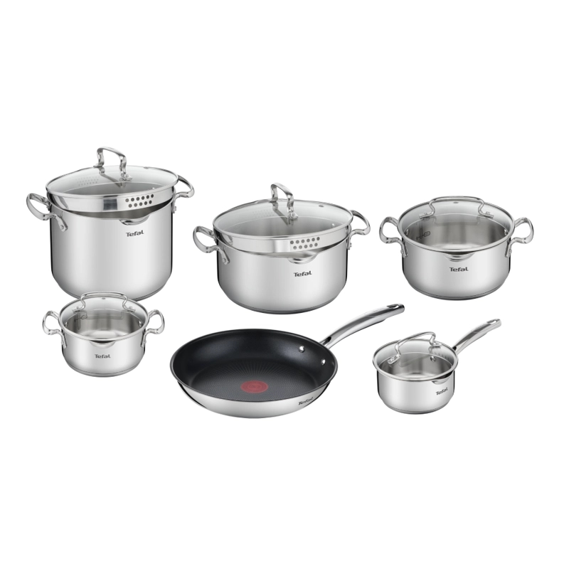BATERIA DE COCINA ACERO INOXIDABLE DUETTO 11 PIEZAS TEFAL