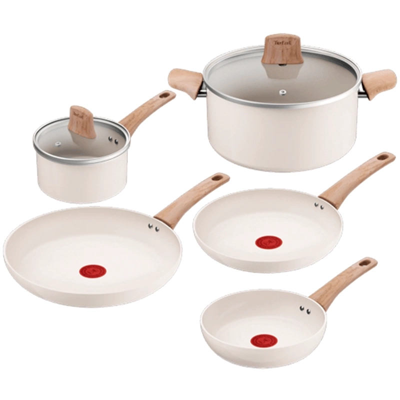 BATERIA DE COCINA CERAMICA ANTIADHERENTE BRIGHT 7 PCS BEIGE TEFAL