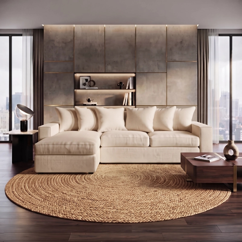 SOFA SECCIONAL INTERCAMBIABLE CON RESORTES DANTE BEIGE CLARO