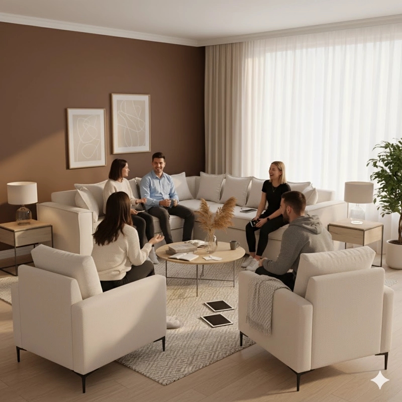 LIVING 311 ROMEO  BEIGE SECCIONAL  6 CUERPOS   + 2  POLTRONAS RESORTES FULL COMFORT PLUS