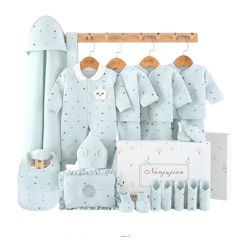 SET AJUAR ALGODON UNISEX LUBABYCAS CELESTE BEBE ROPA 24 PIEZAS