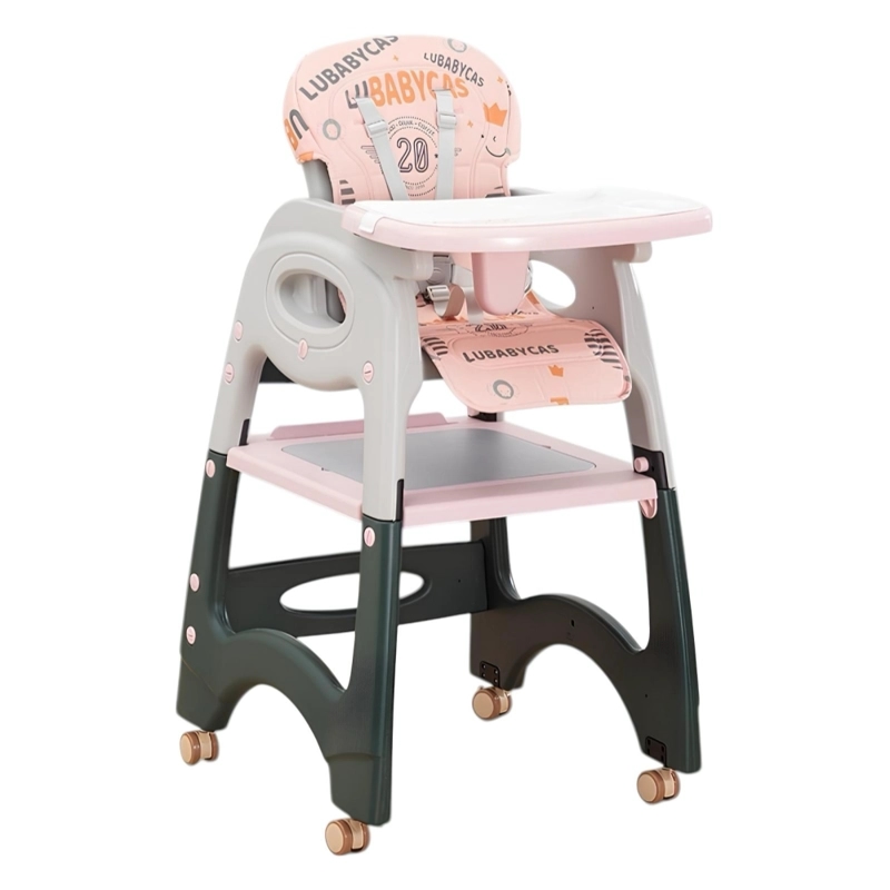 SILLA COMER LUBABYCAS MULTIFUNCIONAL CON RUEDAS ROSADO