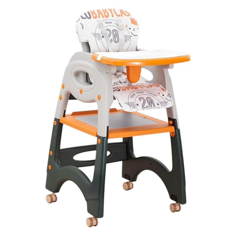 SILLA COMER LUBABYCAS MULTIFUNCIONAL CON RUEDAS NARANJO