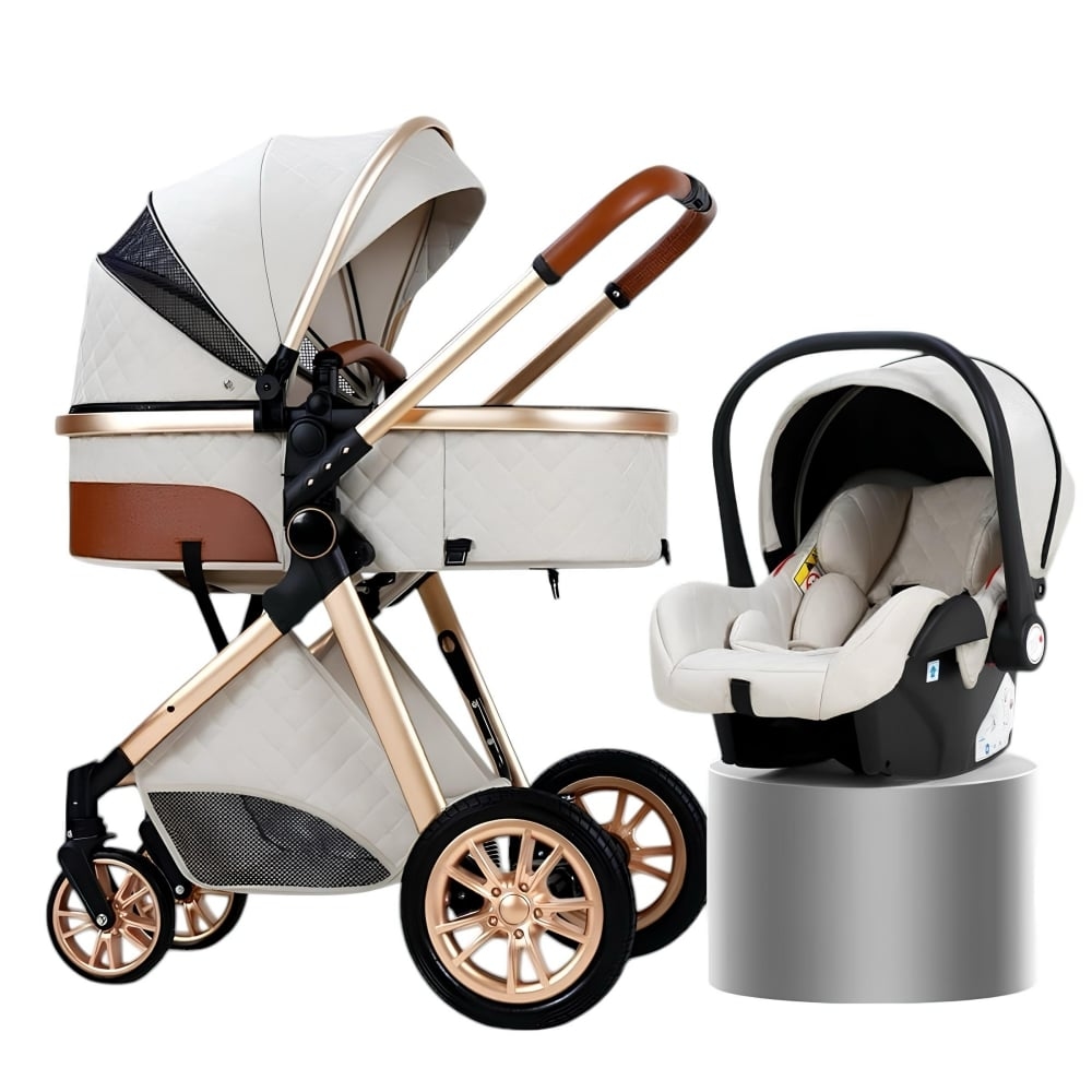 COCHE DELUXE CON SILLA NIDO Y ACCESORIOS BLANCO LUBABYCAS