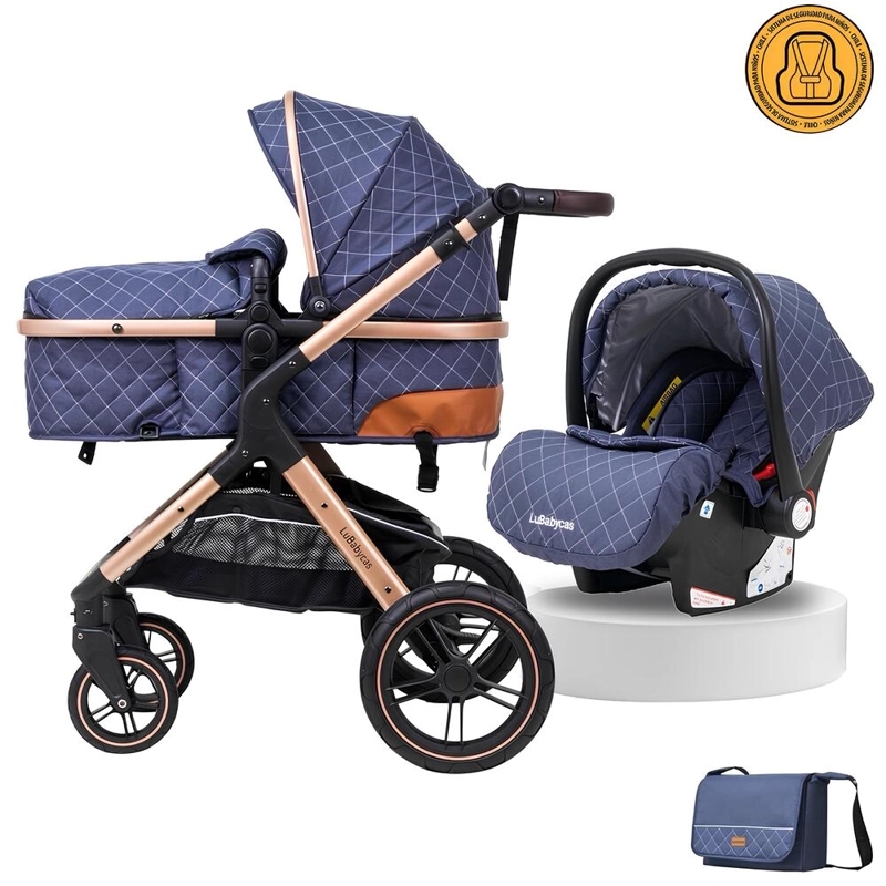 COCHE CUNA LUBABYCAS CON SILLA NIDO Y ACCESORIOS AZUL