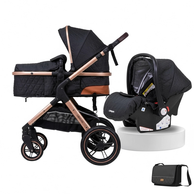 COCHE CUNA LUBABYCAS CON SILLA NIDO Y ACCESORIOS NEGRO