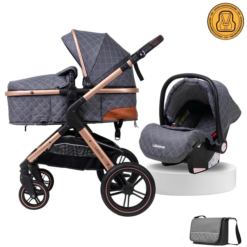 COCHE CUNA LUBABYCAS CON SILLA NIDO Y ACCESORIOS GRIS