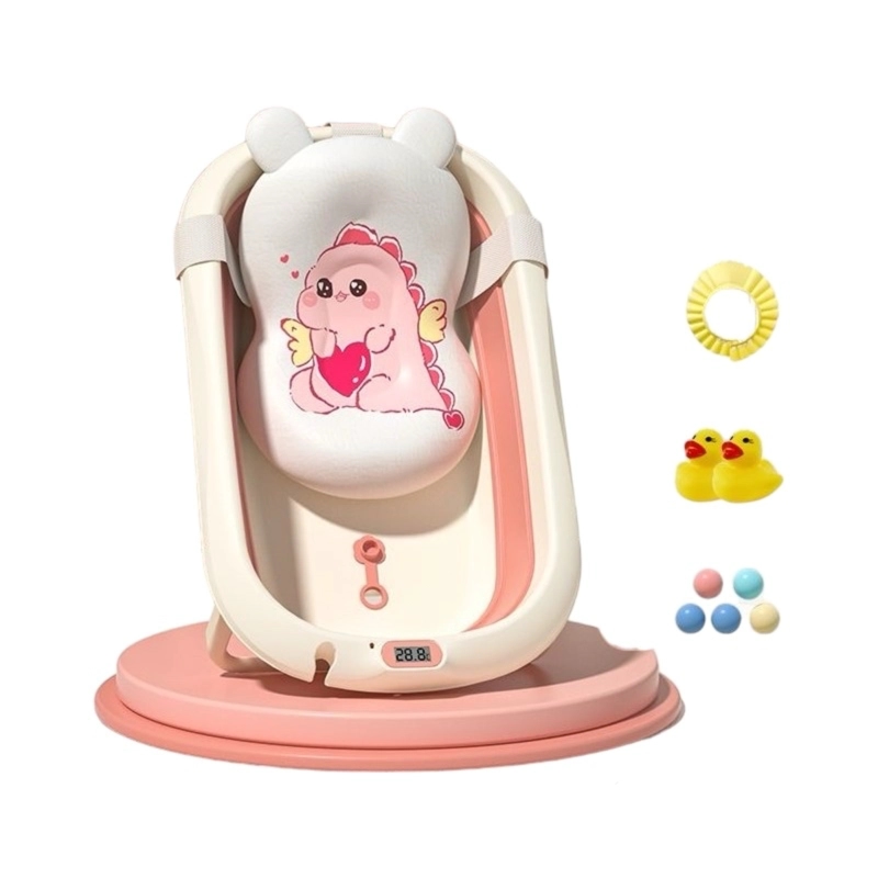 BAÑERA LUBABYCAS CON TERMÓMETRO COJÍN PREMIUM ROSADO
