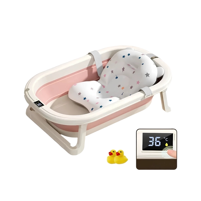 BAÑERA CON TERMÓMETRO Y ACCESORIOS ROSADA LUBABYCAS