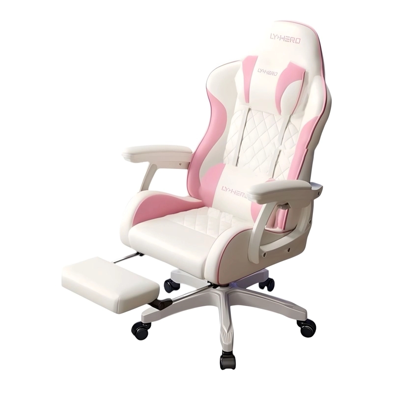 SILLA GAMER ERGONOMICA RECLINABLE CON REPOSAPIES ROSADA