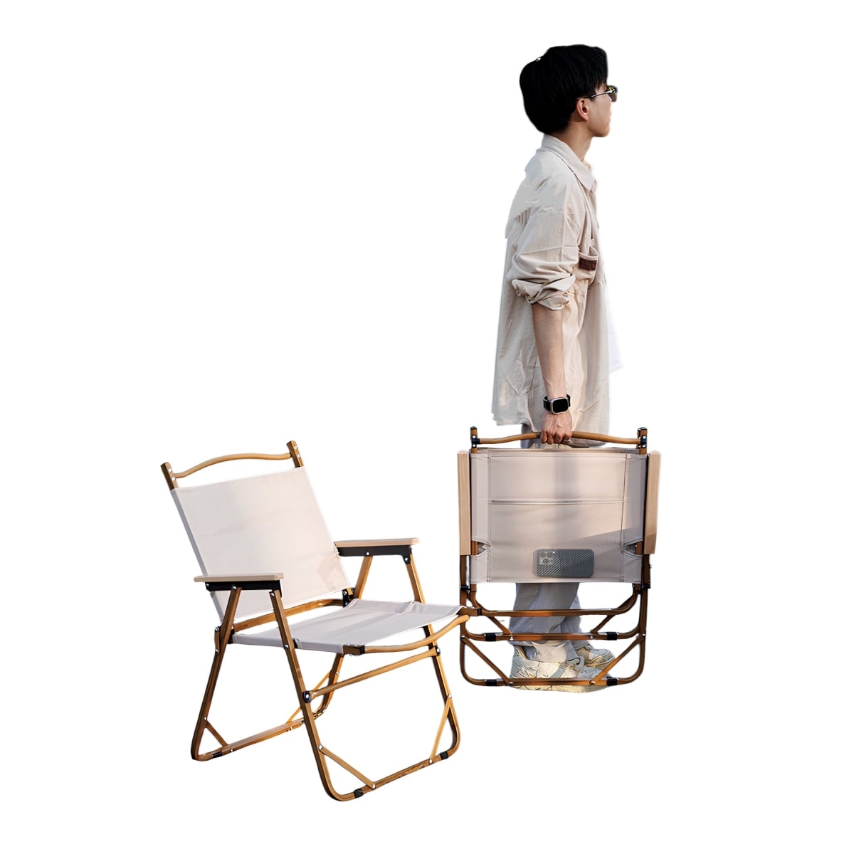 SILLA PLEGABLE CAMPING CON BOLSILLO PLAYA PICNIC BEIGE KEMI