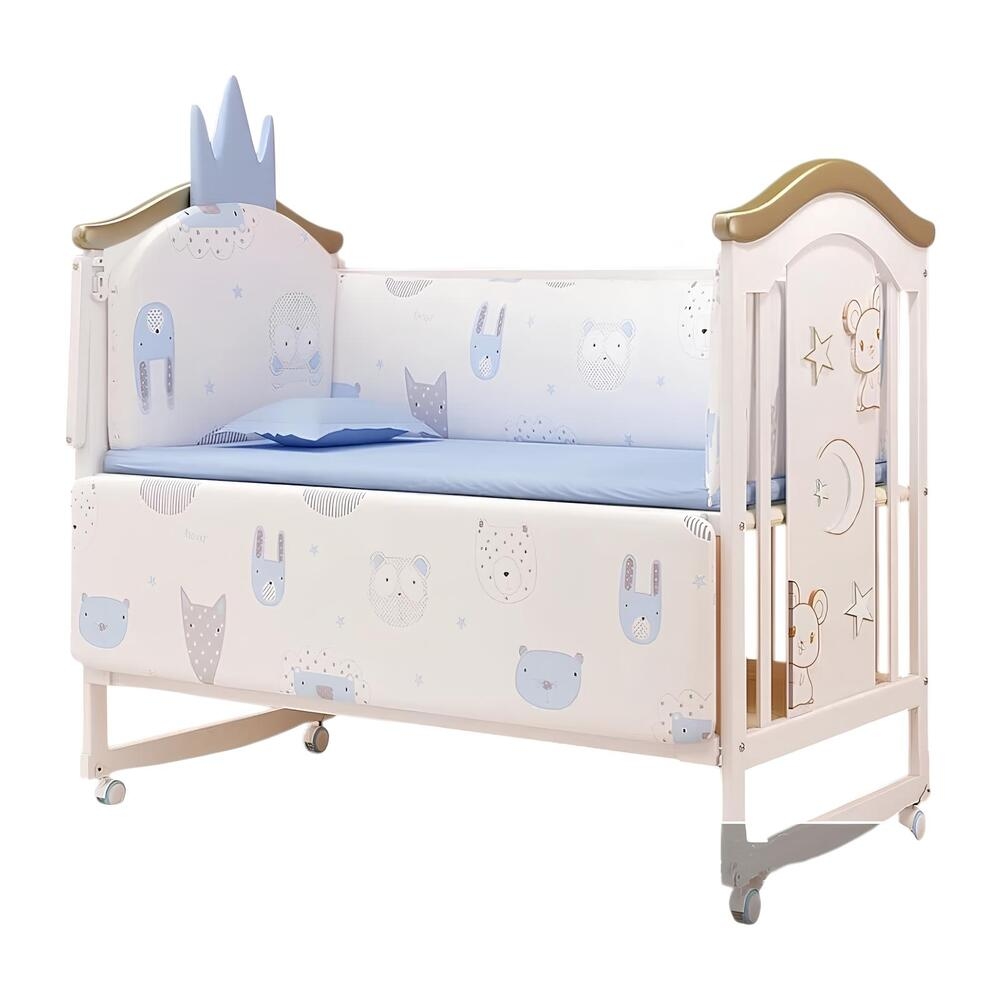 CUNA COLECHO MADERA CON MUDADOR MOSQUITERO LUBABYCAS AZUL