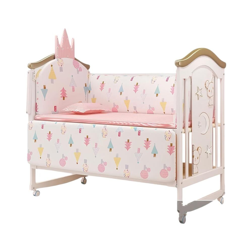 CUNA COLECHO MADERA CON MUDADOR MOSQUITERO LUBABYCAS ROSADA