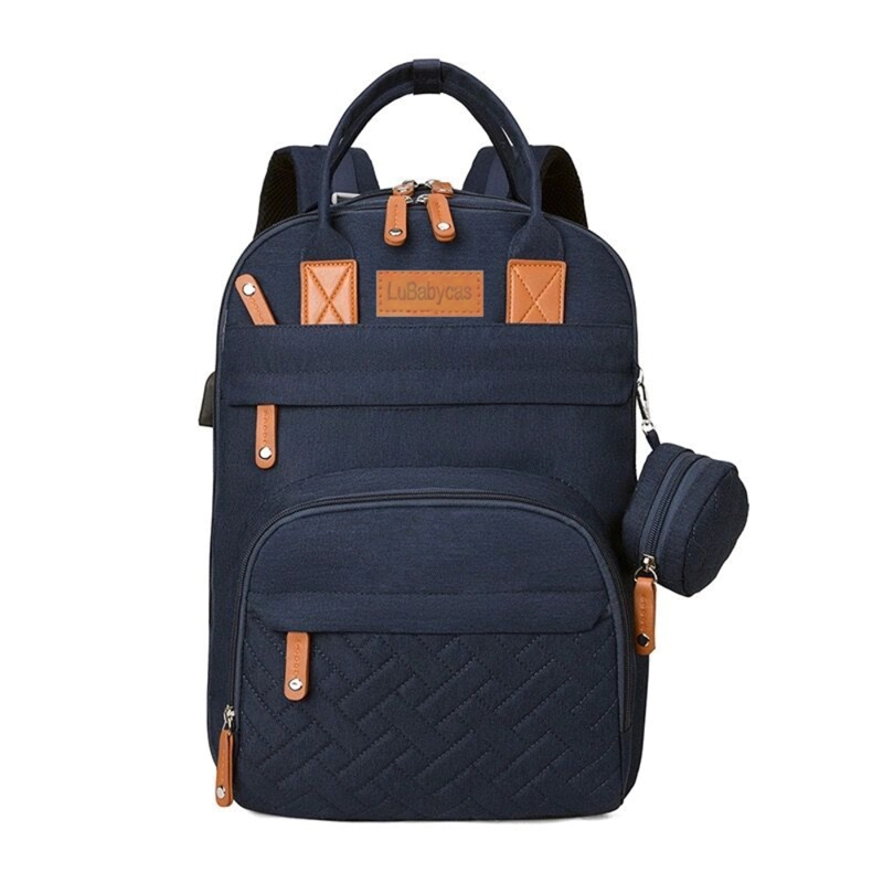 MOCHILA MATERNAL CON MONEDERO Y COLGADOR LUBABYCAS AZUL