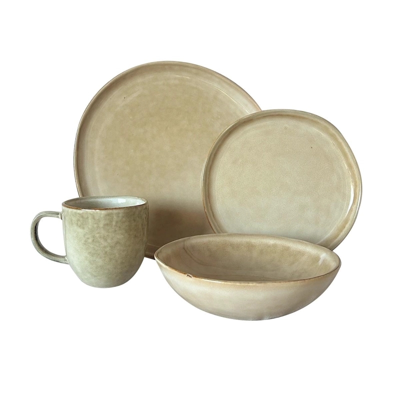 SET VAJILLA 24 PIEZAS CERAMICA ARENA LINEA RUSTICA CON MUG