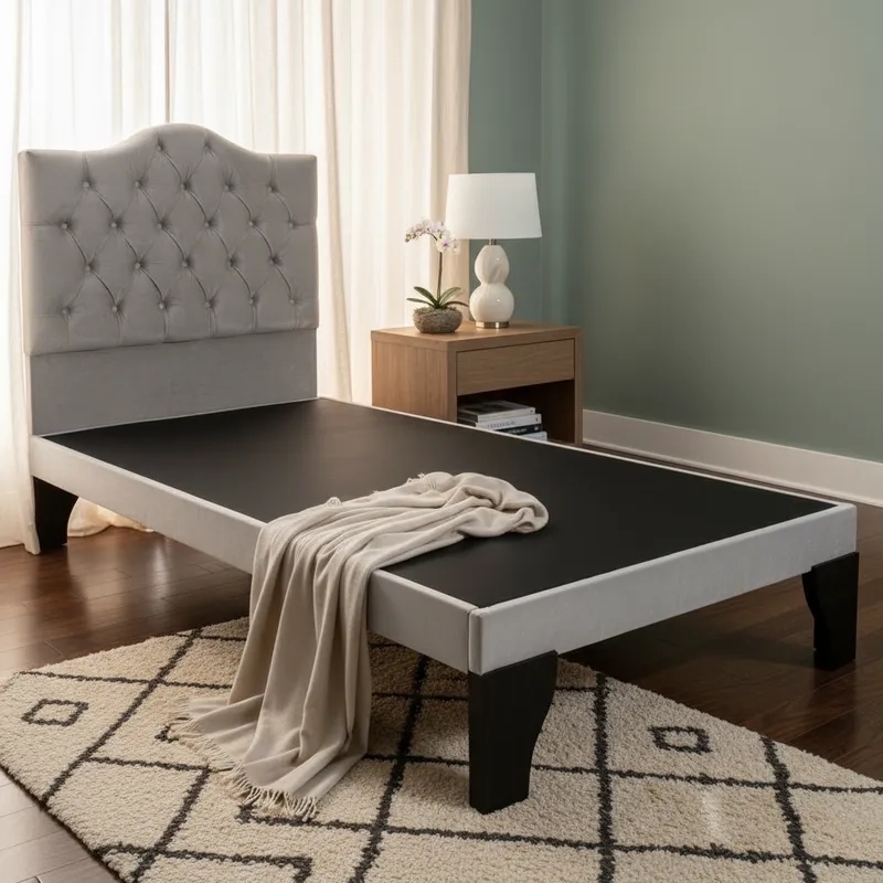 CAMA FLOBAL BARBIE CAPITONES INCLUYE BASE 1.5 PLAZAS GRIS CLARO + RESPALDO