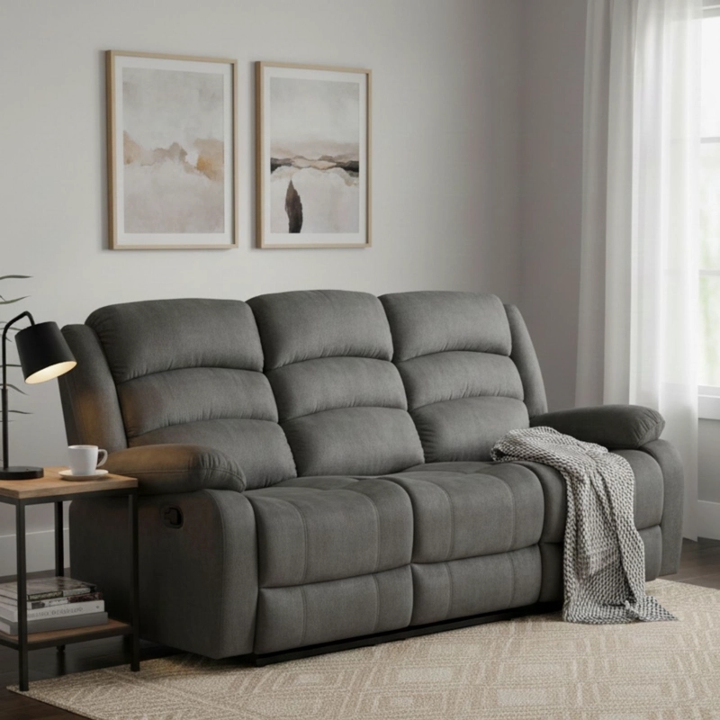 SOFÁ 3 CUERPOS RECLINABLE MODERNO GRIS NEW MARTELL 8040SFFGR