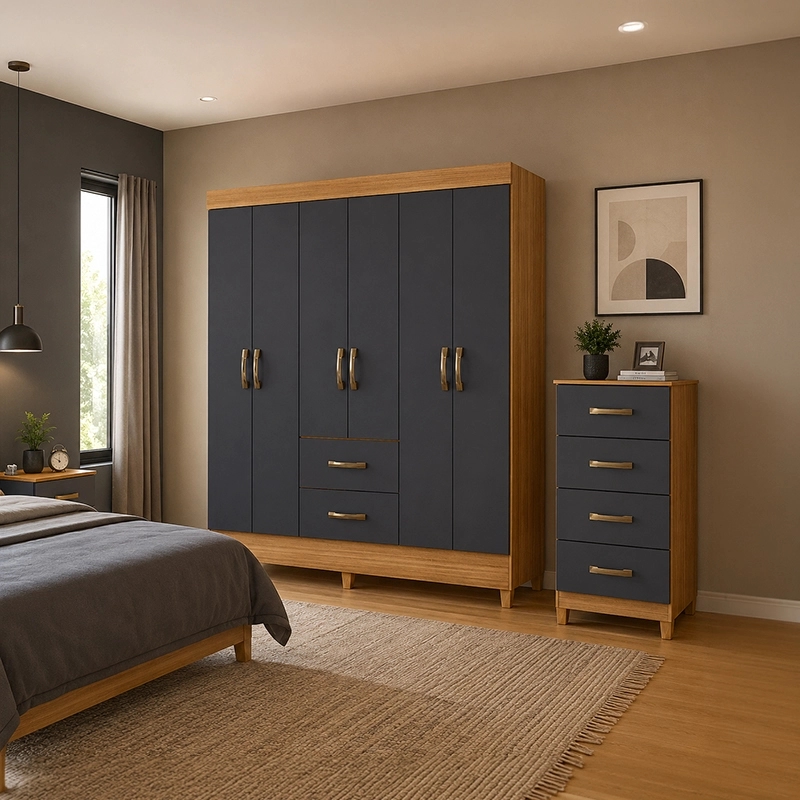 COMBO CLOSET VEKKA HOME MOBI 6 PUERTAS 2 CAJONES + COMODA 4 CAJONES GRAFITO