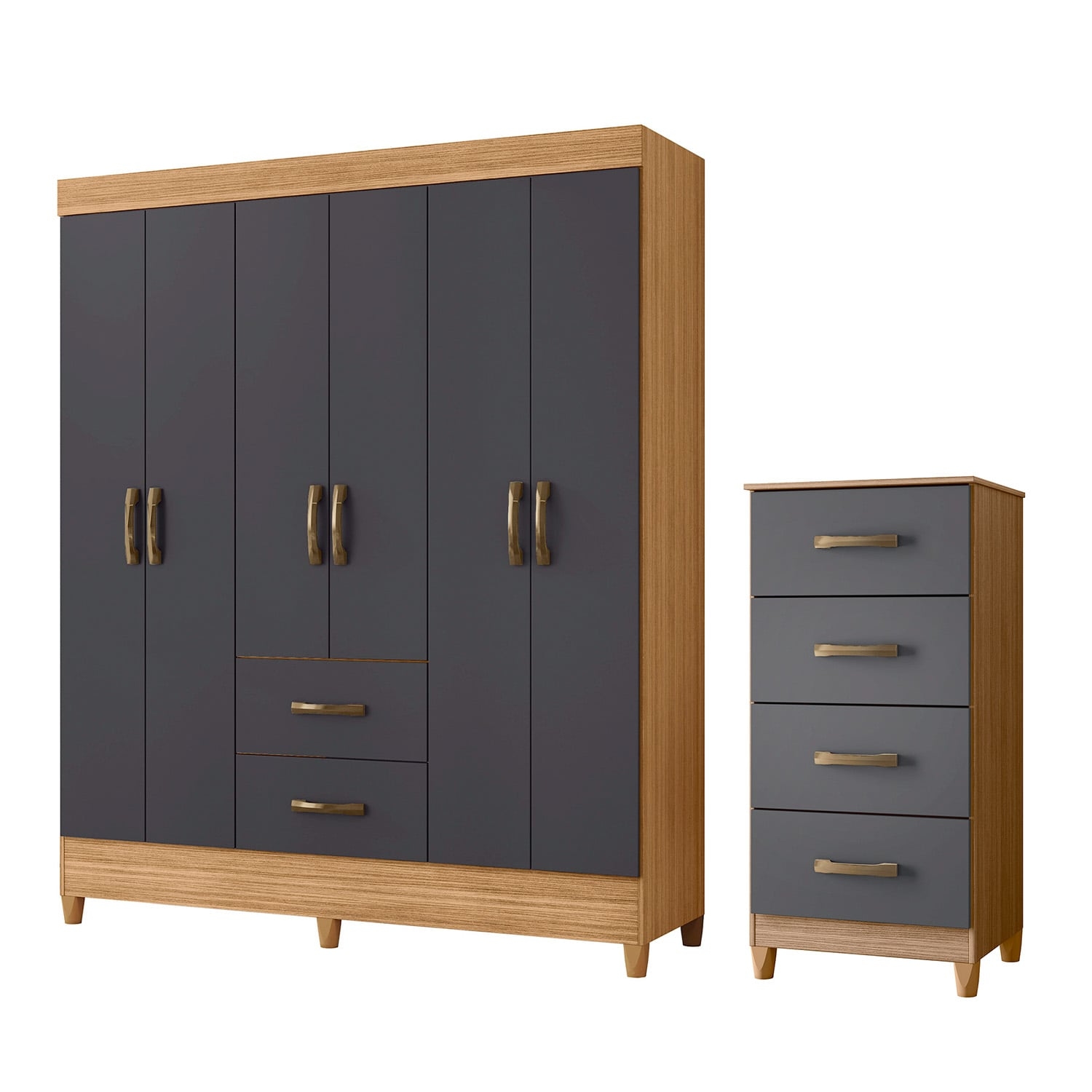 COMBO CLOSET VEKKA HOME MOBI 6 PUERTAS 2 CAJONES + COMODA 4 CAJONES GRAFITO