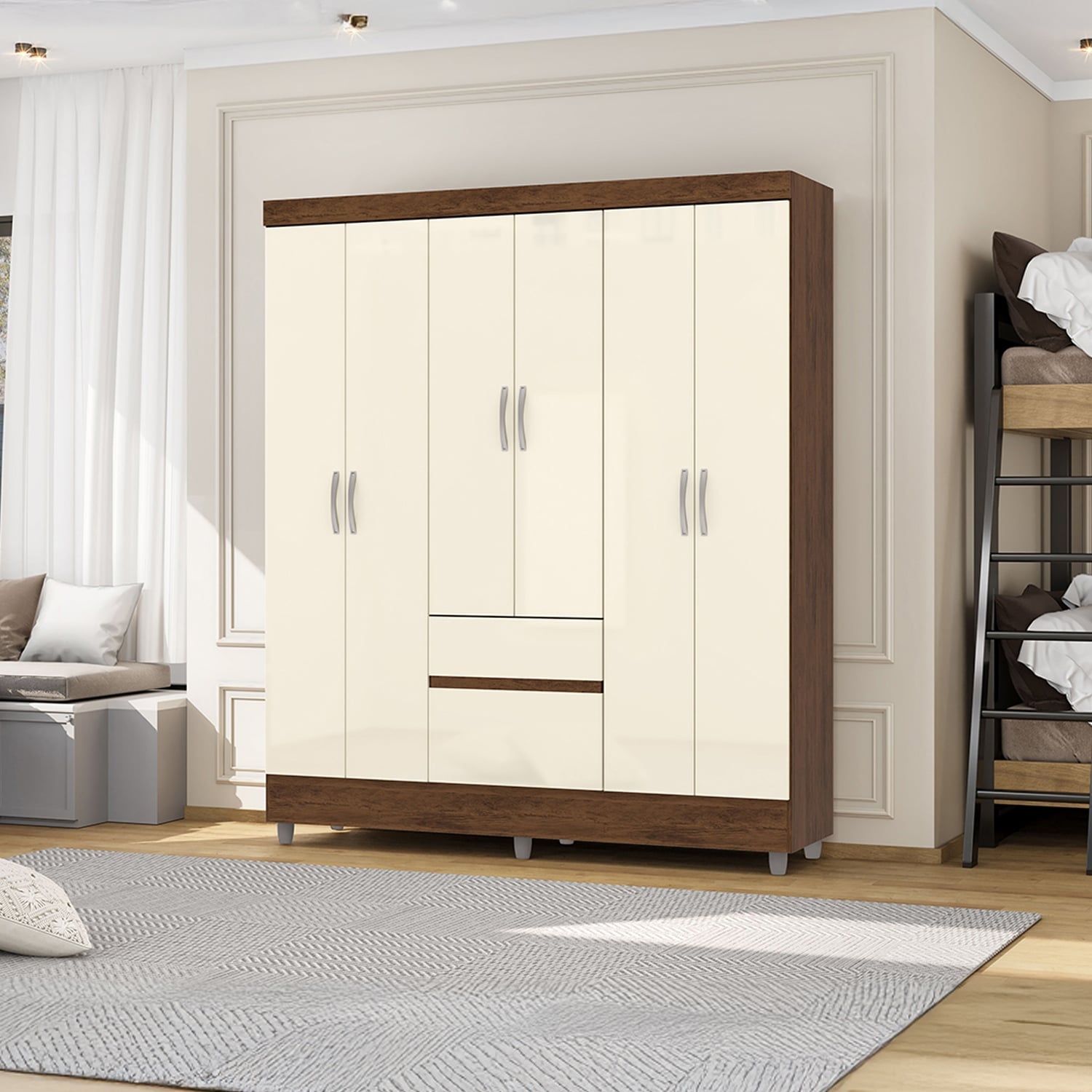 CLOSET 6 PUERTAS 2 CAJONES VEKKA HOME IDEAL CREMA