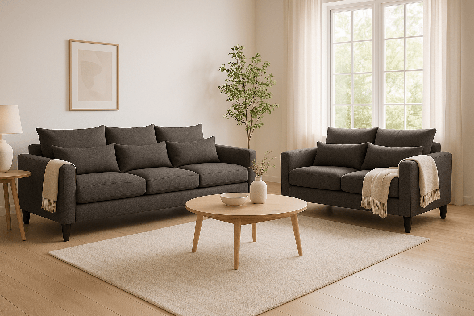 SOFA 3 Y 2 CUERPOS RAMIS EN TELA GRIS, SET PARA LIVING