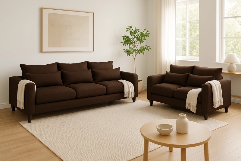 SOFA 3 Y 2 CUERPOS RAMIS EN TELA CAFE, SET PARA LIVING