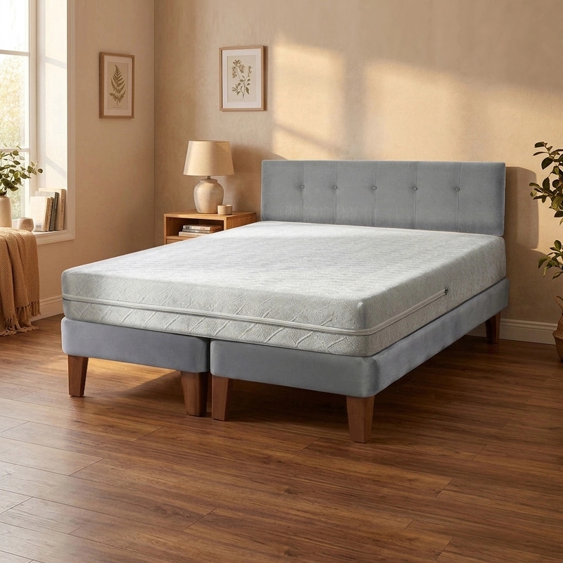 CAMA EUROPEA ZEN BEST 2 PLAZAS 190 CM COLCHON ESPUMA CON FUNDA VELVET + RESPALDO