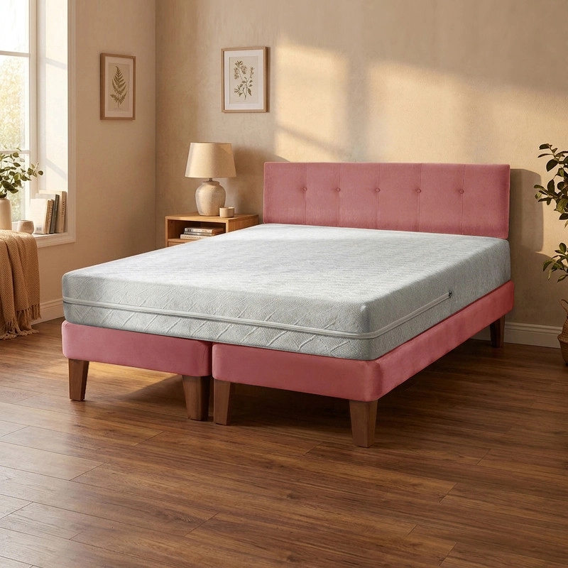 CAMA EUROPEA ZEN BEST 2 PLAZAS 190 CM COLCHON ESPUMA CON FUNDA VELVET + RESPALDO