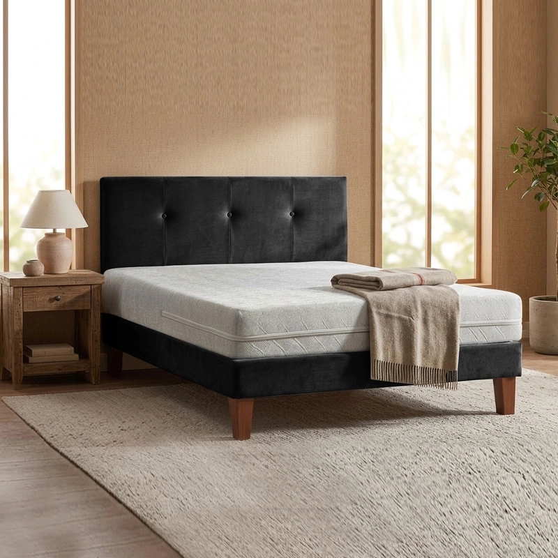 CAMA EUROPEA ZEN BEST 1.5 PLAZAS 190 CM COLCHON ESPUMA CON FUNDA VELVET + RESPALDO