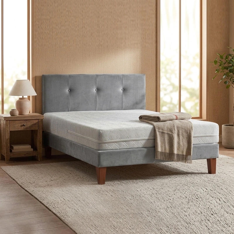 CAMA EUROPEA ZEN BEST 1.5 PLAZAS 190 CM COLCHON ESPUMA CON FUNDA VELVET + RESPALDO