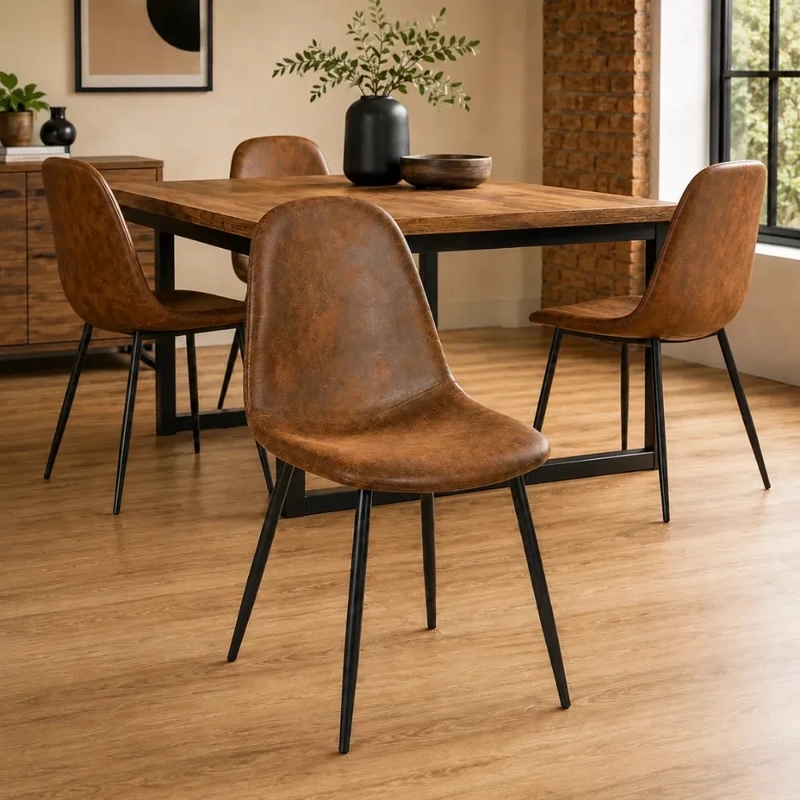 PACK 4 SILLAS DE COMEDOR CON ASIENTO TRENDY ECOCUERO TOP CON PATAS NEGRAS