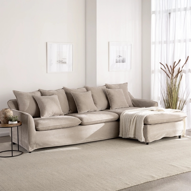 SECCIONAL SIENA BEIGE CON CHAISE REVERSIBLE + FUNDA LAVABLE