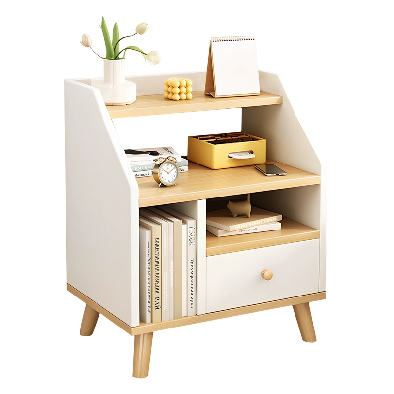 VELADOR 2 NIVELES CON CAJONES, COLOR BLANCO/OAK, 40X30X53 CM