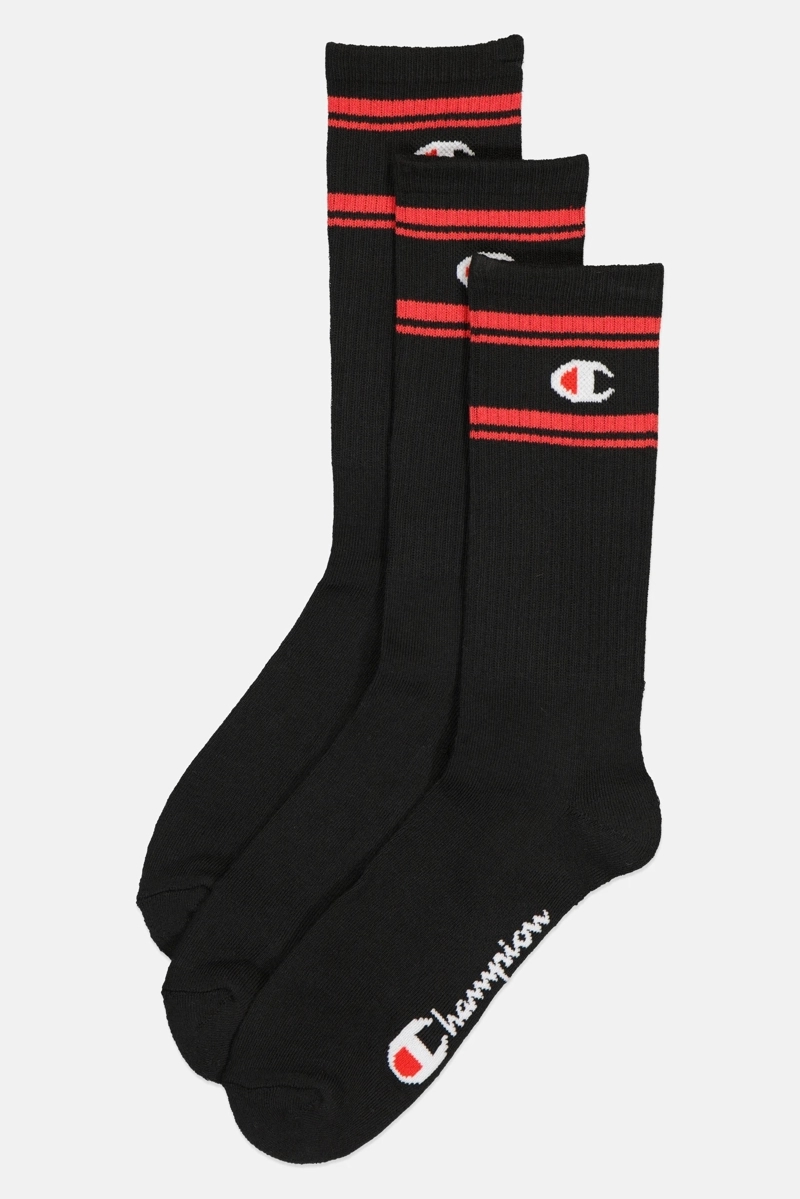 PACK 3 PARES CALCETINES CHAMPION UNISEX NEGRO DEPORTIVOS RED