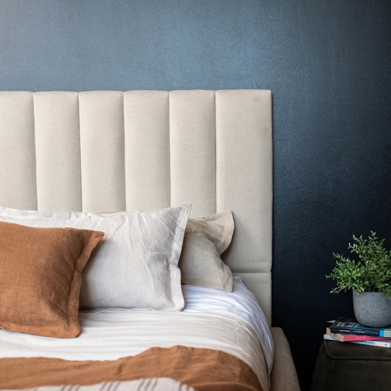 RESPALDO DE CAMA - MODELO TUBULAR - 2 PLAZAS - VELVET BEIGE