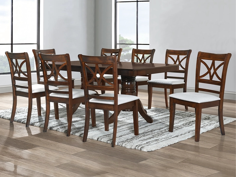 JUEGO DE COMEDOR 8 SILLAS (180x100x76cm) TELA BEIGE. HOLBOX 8 PUESTOS