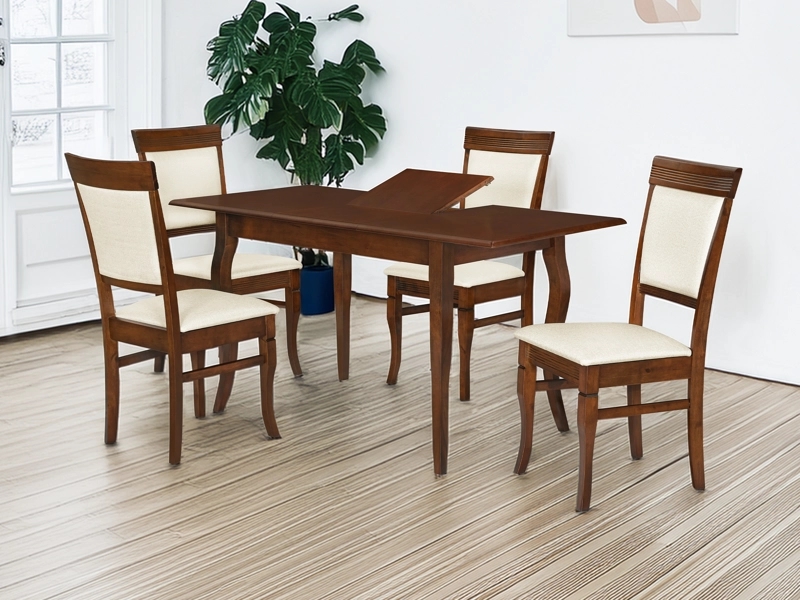 JUEGO DE COMEDOR EXTENSIBLE 4 SILLAS (110+400 x 70 x 76cm) TELA BEIGE. SANTORINI 4 PUESTOS