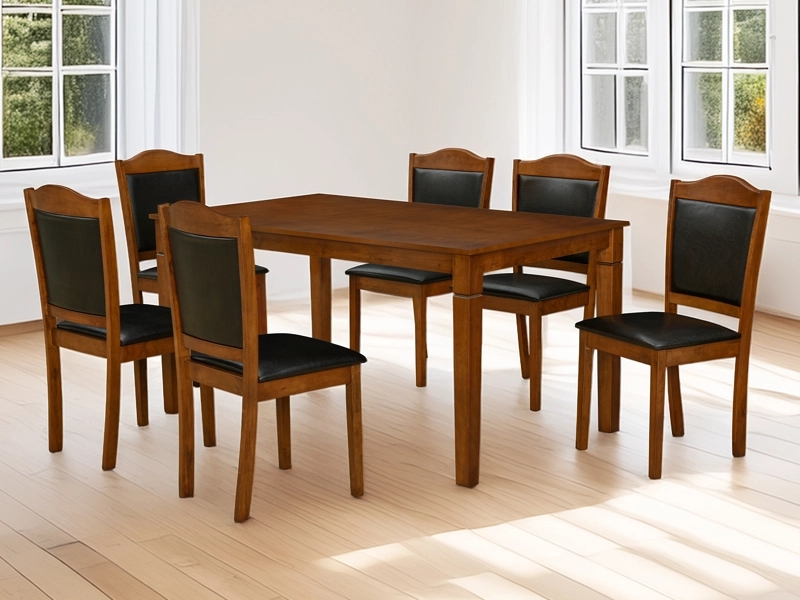 JUEGO DE COMEDOR 6 SILLAS (150x90x76cm) ECOCUERO CAFÉ. IBIZA 6 PUESTOS