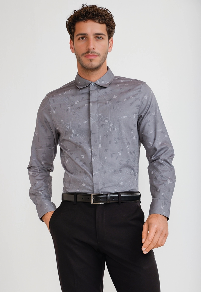 CAMISA HOMBRE JACQUARD GRIS JACQUARD SHIRT