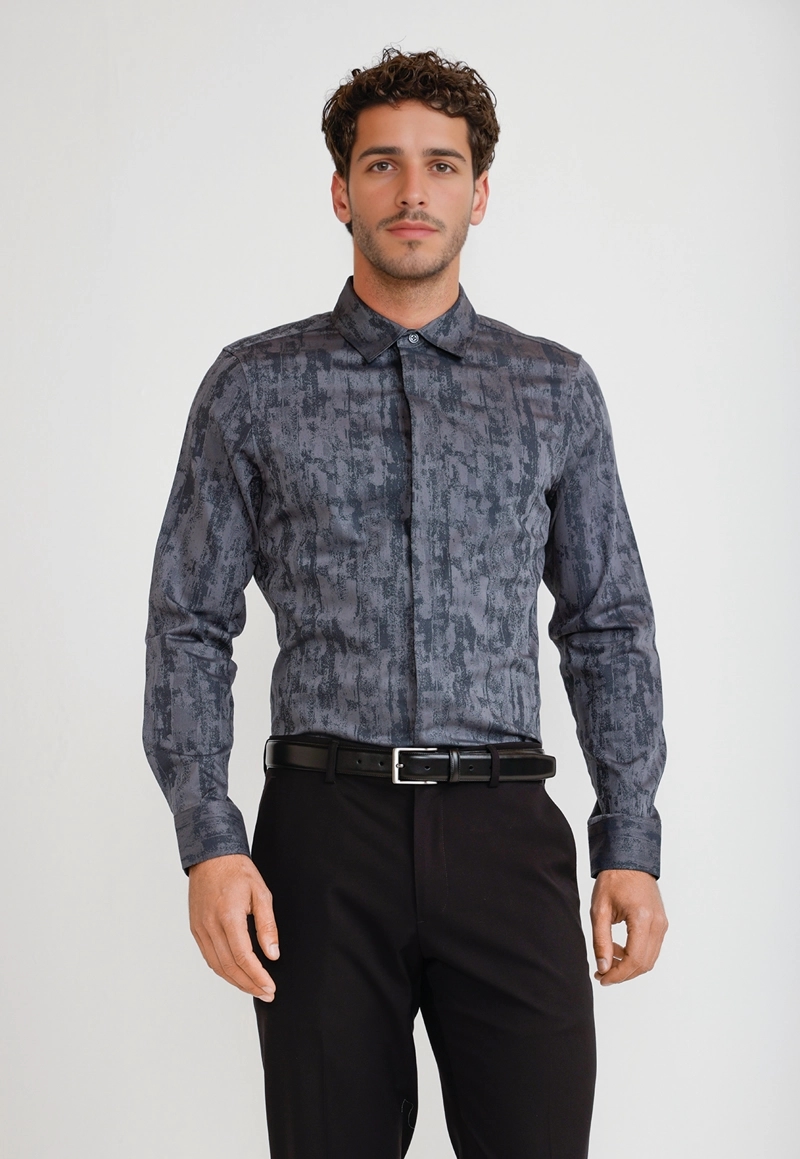 CAMISA HOMBRE JACQUARD NEGRO JACQUARD SHIRT