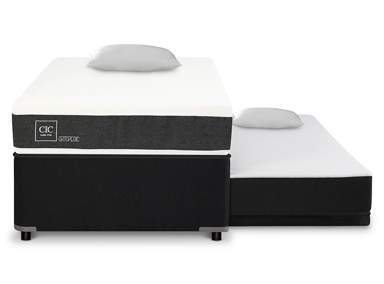 JUEGO DE DORMITORIO CIC CAMA DIVAN NEW ORTOPEDIC BLACK 1.5 PLAZAS GRIS + ALMOHADAS