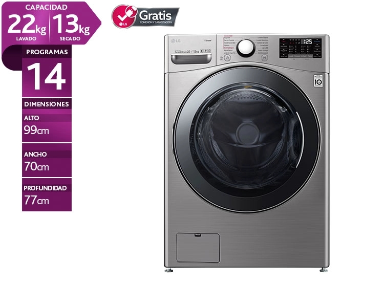 LAVADORA SECADORA LG WD22VV2S6 22KG/13KG GRIS