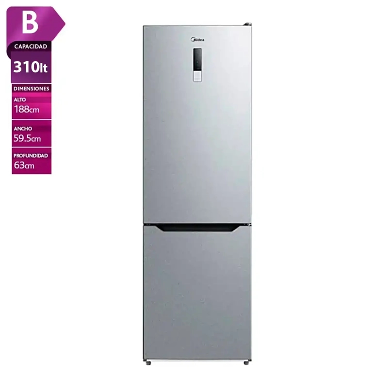 REFRIGERADOR BOTTOM FREEZER MIDEA MDRB424FGE50 310L NO FROST PLATA