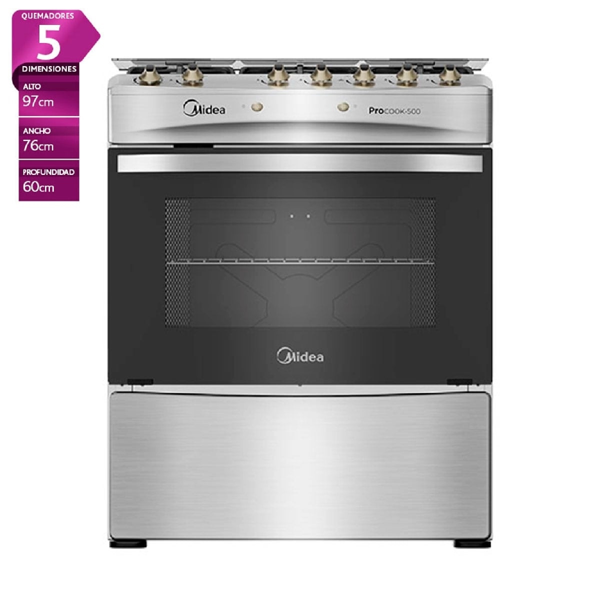 COCINA A GAS MIDEA MCG-5QPI30NS 5 PLATOS GRILL GRIS