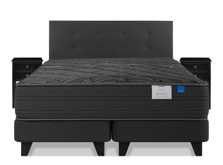 JUEGO DE DORMITORIO FLEX CAMA EUROPEA BLACK KING GRIS + RESPALDO ROYAL + VELADORES ROVER
