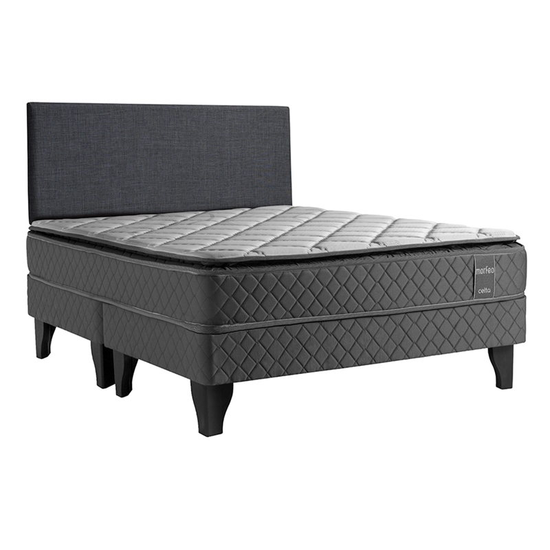 JUEGO DE DORMITORIO CELTA CAMA EUROPEA MORFEO KING GRIS + RESPALDO
