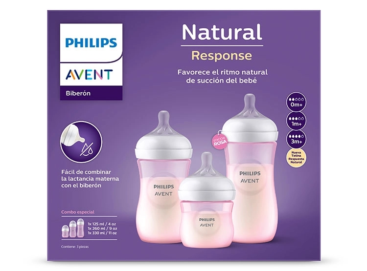 MAMADERA AVENT NATURAL TRIPLE PACK ROSA