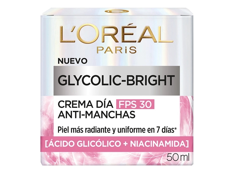 CREMA FACIAL LOREAL HIDRATANTE ANTIMANCHAS DÍA GLYCOLIC BRIGHT SPF 30 50 ML