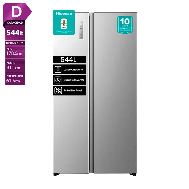 REFRIGERADOR SIDE BY SIDE HISENSE RS3P558NECF 531L NO FROST GRIS