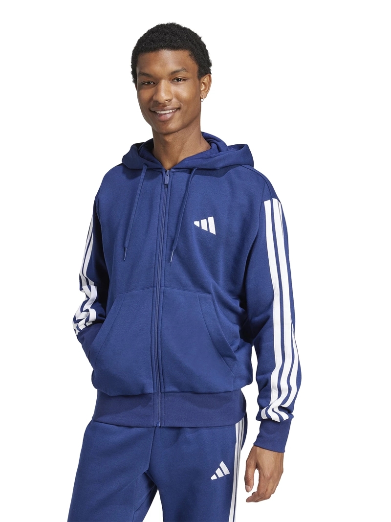 POLERÓN CON CIERRE HOMBRE ADIDAS JD1868 AZUL ESSENTIALS 3 BANDAS FLEECE HOODIE